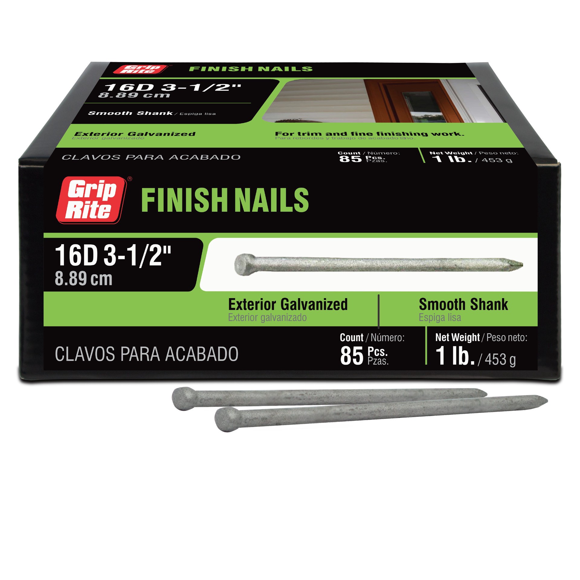 slide 3 of 3, Grip-Rite 3-1/2-in 11 -Gauge 16d Hot-dipped galvanized Finish nails 85 -Per Box, 1 ct
