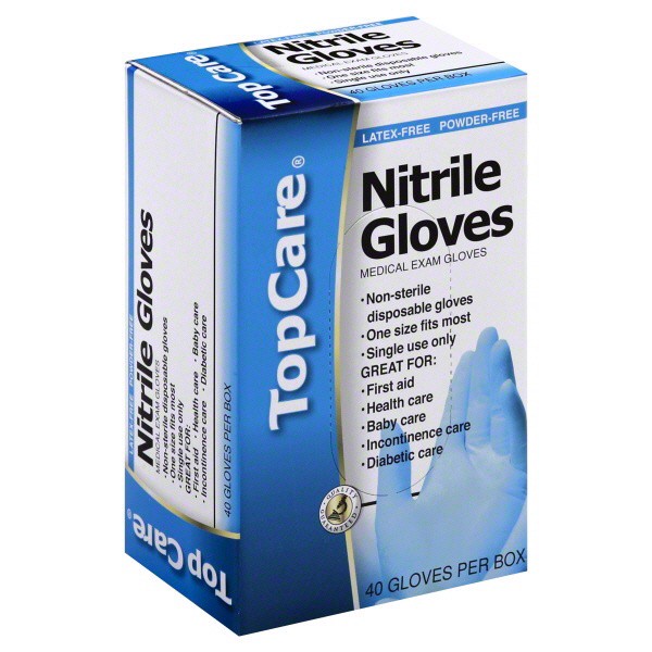 slide 1 of 3, TopCare Gloves Exam Nitrile, 40 ct