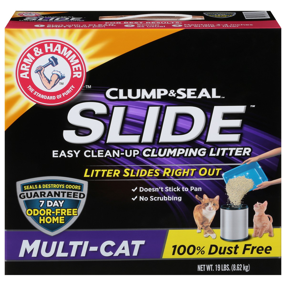slide 1 of 1, ARM & HAMMER Slide Easy Clean-Up Multi-Cat Clumping Litter, 19 lb
