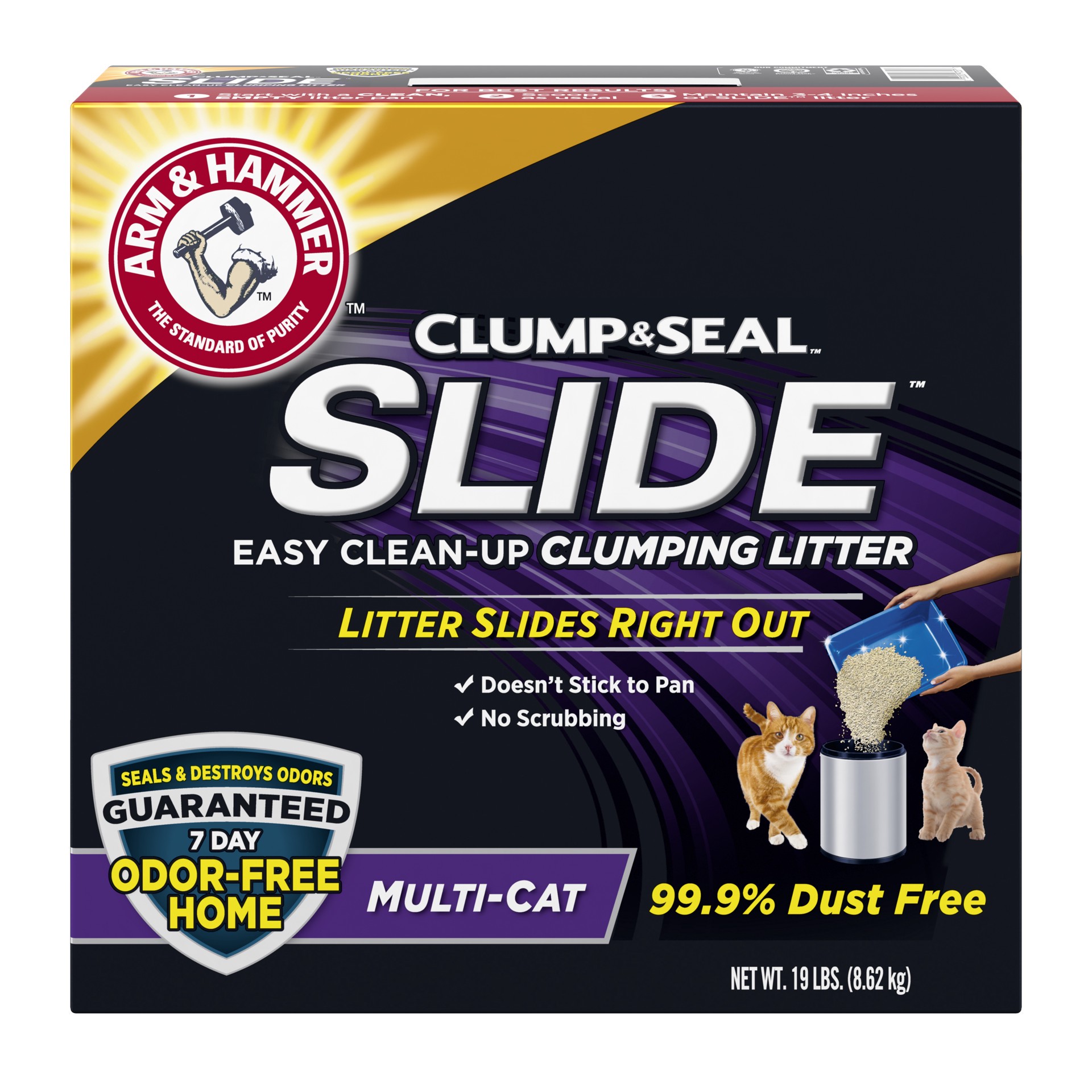 slide 1 of 4, ARM & HAMMER SLIDE Easy Clean-Up Multi-Cat Clumping Cat Litter, 19 lb, 19 lb