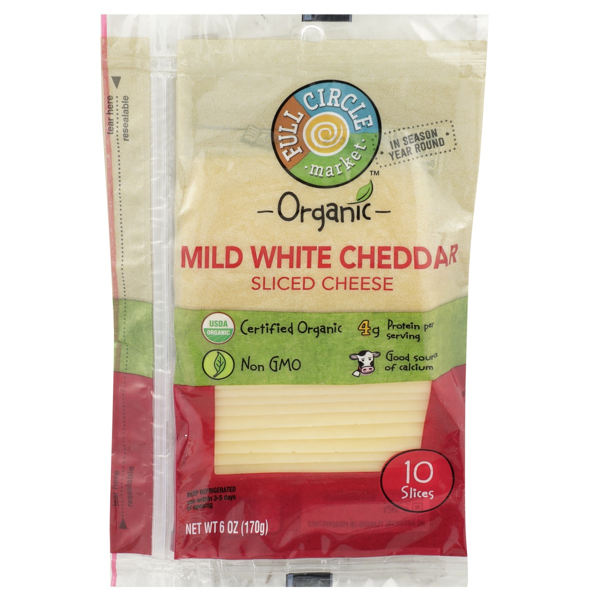 slide 1 of 1, Full Circle Market Mild White Cheddar Sliced Cheese, 6 oz