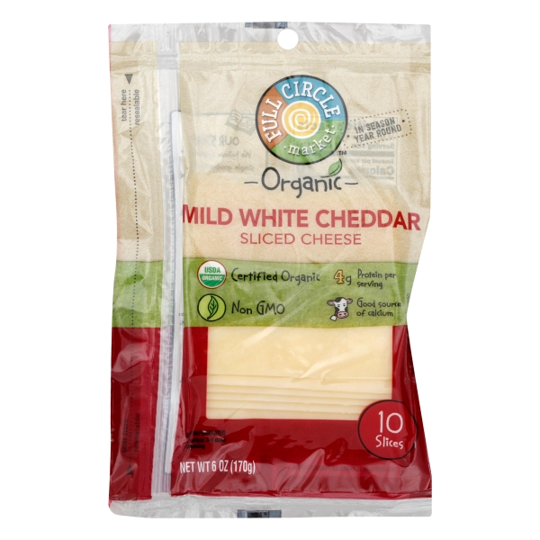 slide 1 of 1, Full Circle Market Mild White Cheddar Sliced Cheese, 6 oz