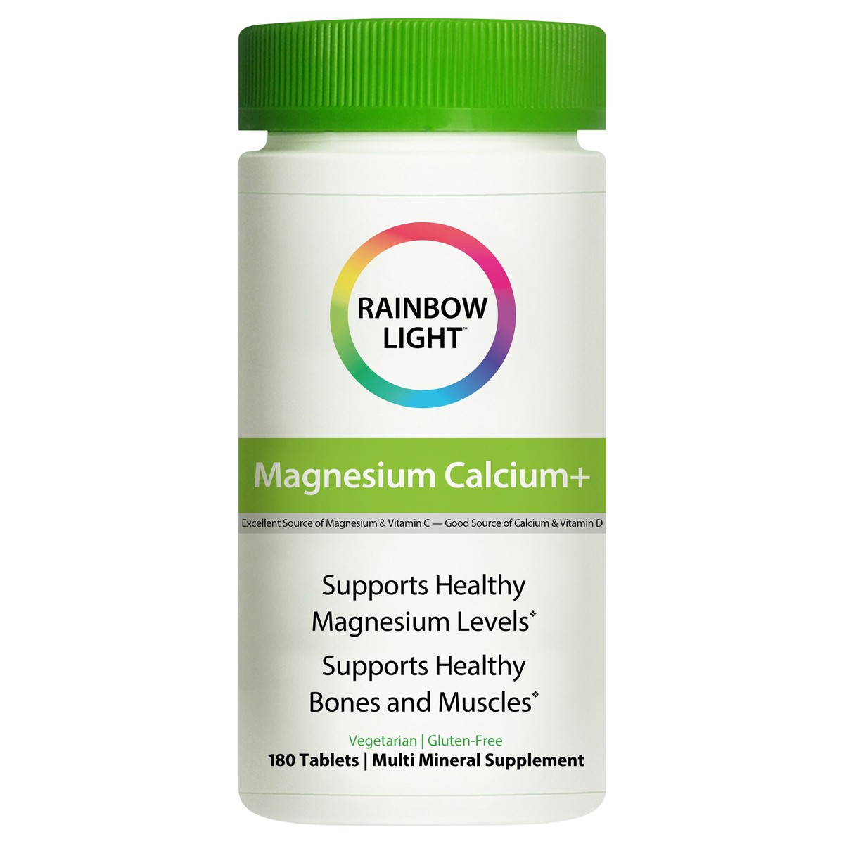 slide 1 of 7, Rainbow Light Magnesium Calcium Plus Multi Mineral Supplement, 180 Count, 1 Bottle, 180 ct