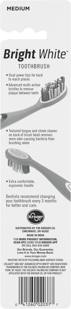 slide 3 of 6, Kroger® Medium Bristle Bright White Toothbrushes, 2 ct
