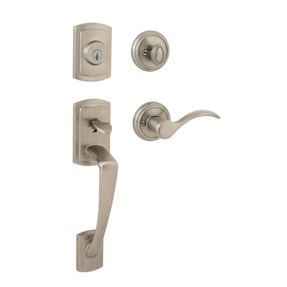 slide 1 of 6, Baldwin Prestige Series Nautica Satin Nickel Single-Cylinder Keyed Entry Door Handleset with Tobin Lever and SmartKey, 1 ct
