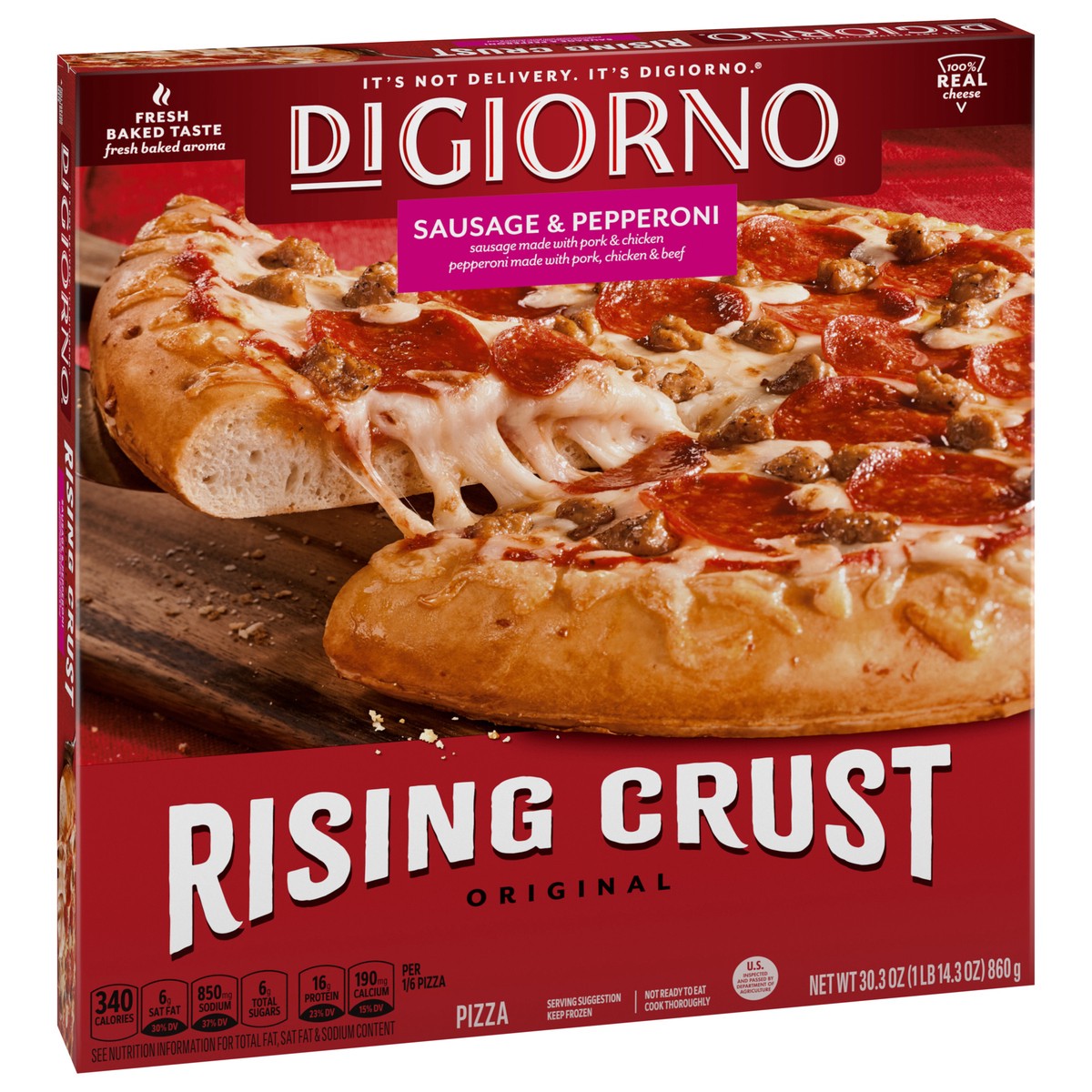 slide 3 of 9, DiGiorno Rising Crust Sausage and Pepperoni Pizza, 30.3 oz (Frozen), 30.3 oz