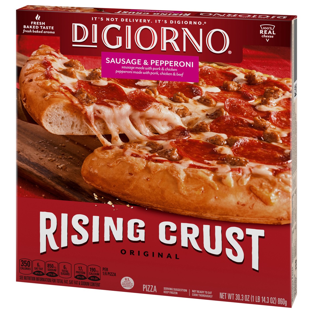 slide 4 of 9, DiGiorno Rising Crust Sausage and Pepperoni Pizza, 30.3 oz (Frozen), 30.3 oz