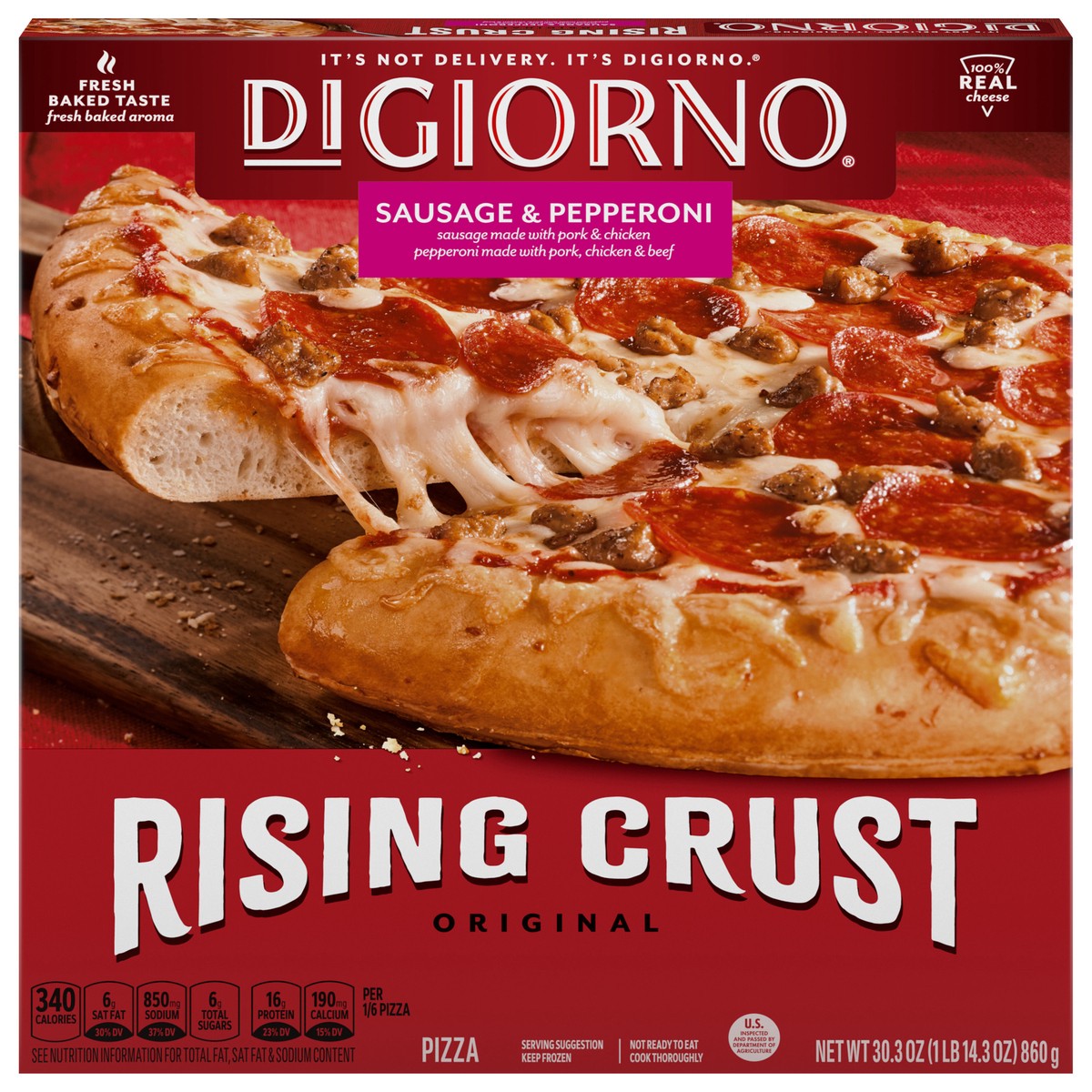 slide 1 of 9, DiGiorno Rising Crust Sausage and Pepperoni Pizza, 30.3 oz (Frozen), 30.3 oz