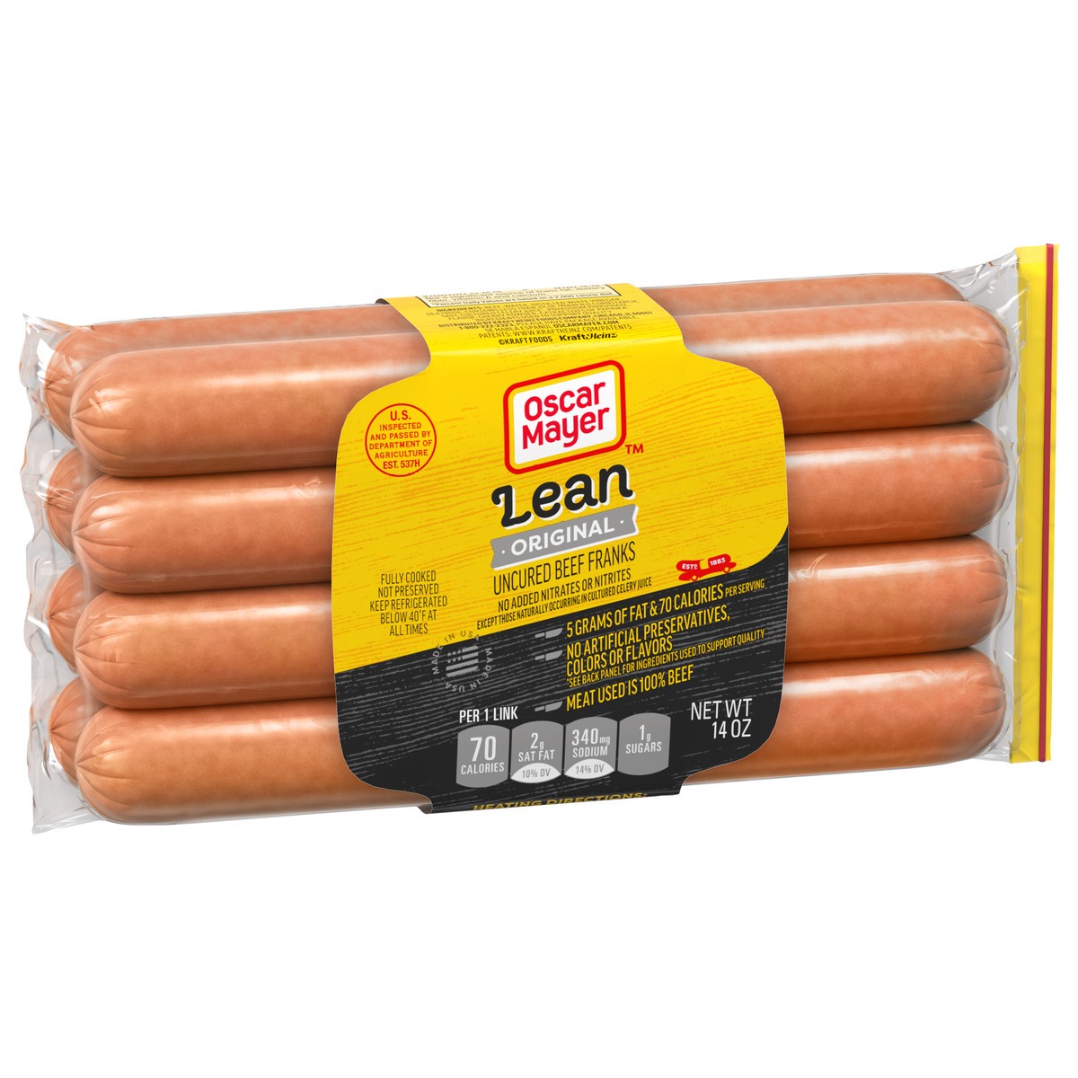 slide 7 of 9, Oscar Mayer Lean Beef Uncured Franks Hot Dogs, 8 ct. Pack, 8 ct