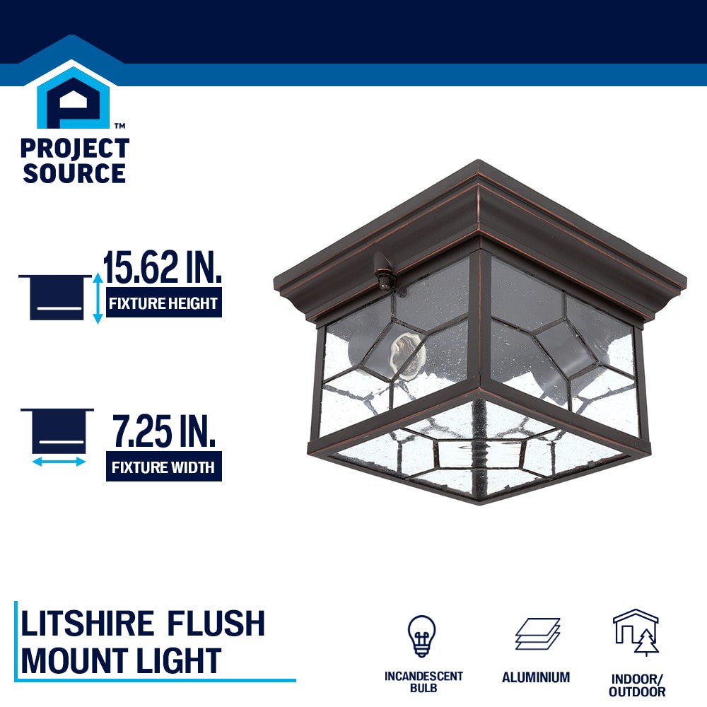 slide 2 of 6, Project Source Litshire 2 -Light 9.05-in Oil rubbed Bronze Indoor/Outdoor Flush Mount Light, 1 ct