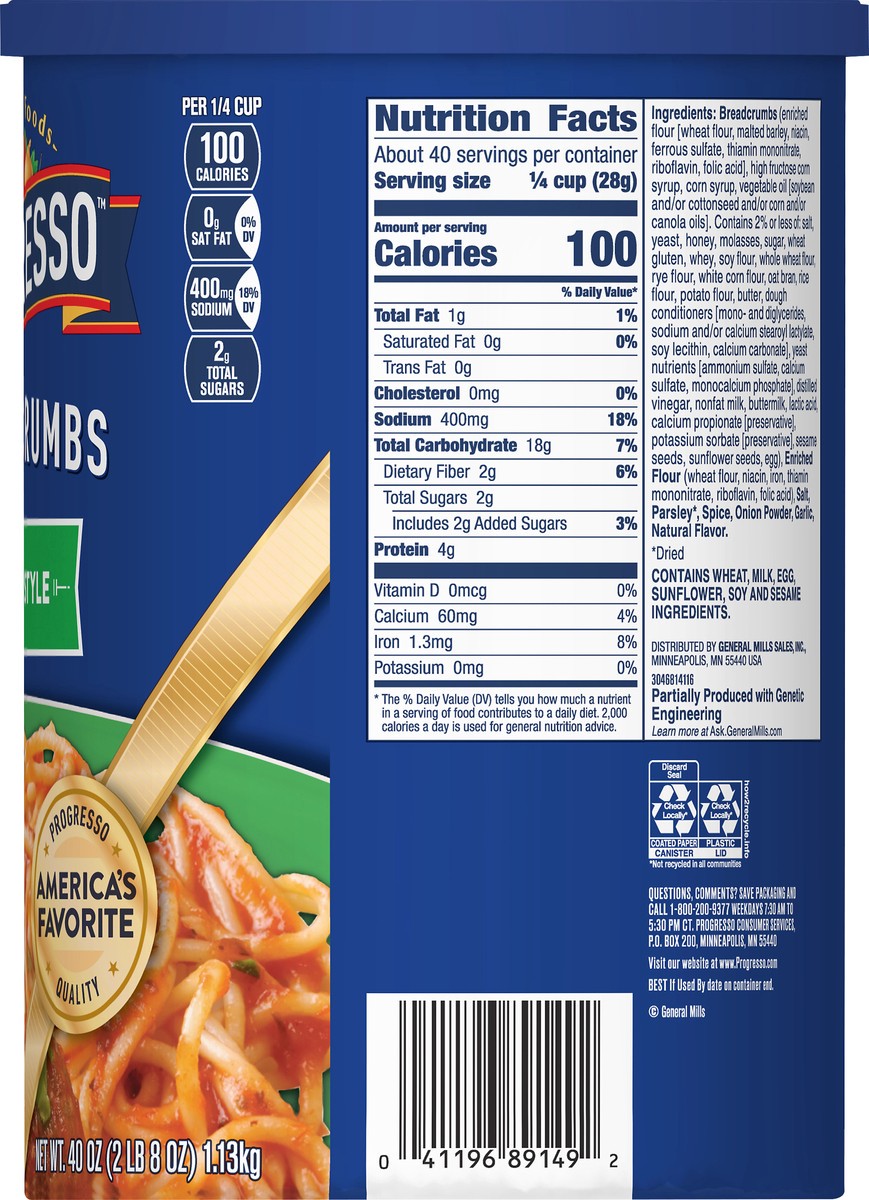 slide 4 of 13, Progresso Italian Style Bread Crumbs 40 oz, 40 oz