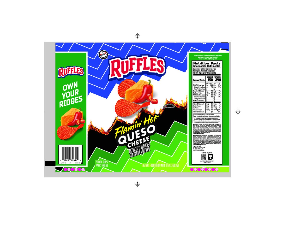 slide 3 of 8, Ruffles Potato Chips Flamin' Hot Queso Cheese 2 1/2 Oz, 2.5 oz