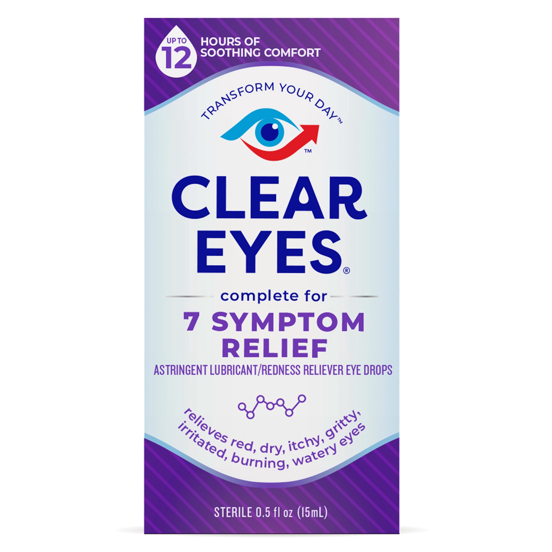 slide 1 of 3, Clear Eyes 7 Symptom Relief Lubricant Eye Drops, 0.5 fl oz, 0.50 fl oz