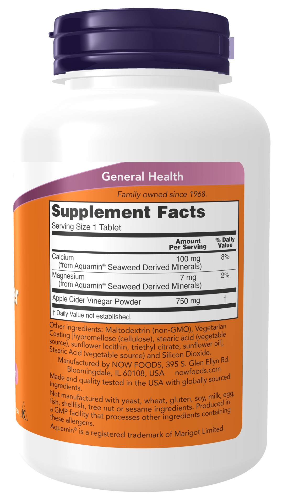 slide 2 of 4, NOW Apple Cider Vinegar, Extra Strength 750 mg - 180 Tablets, 750 mg