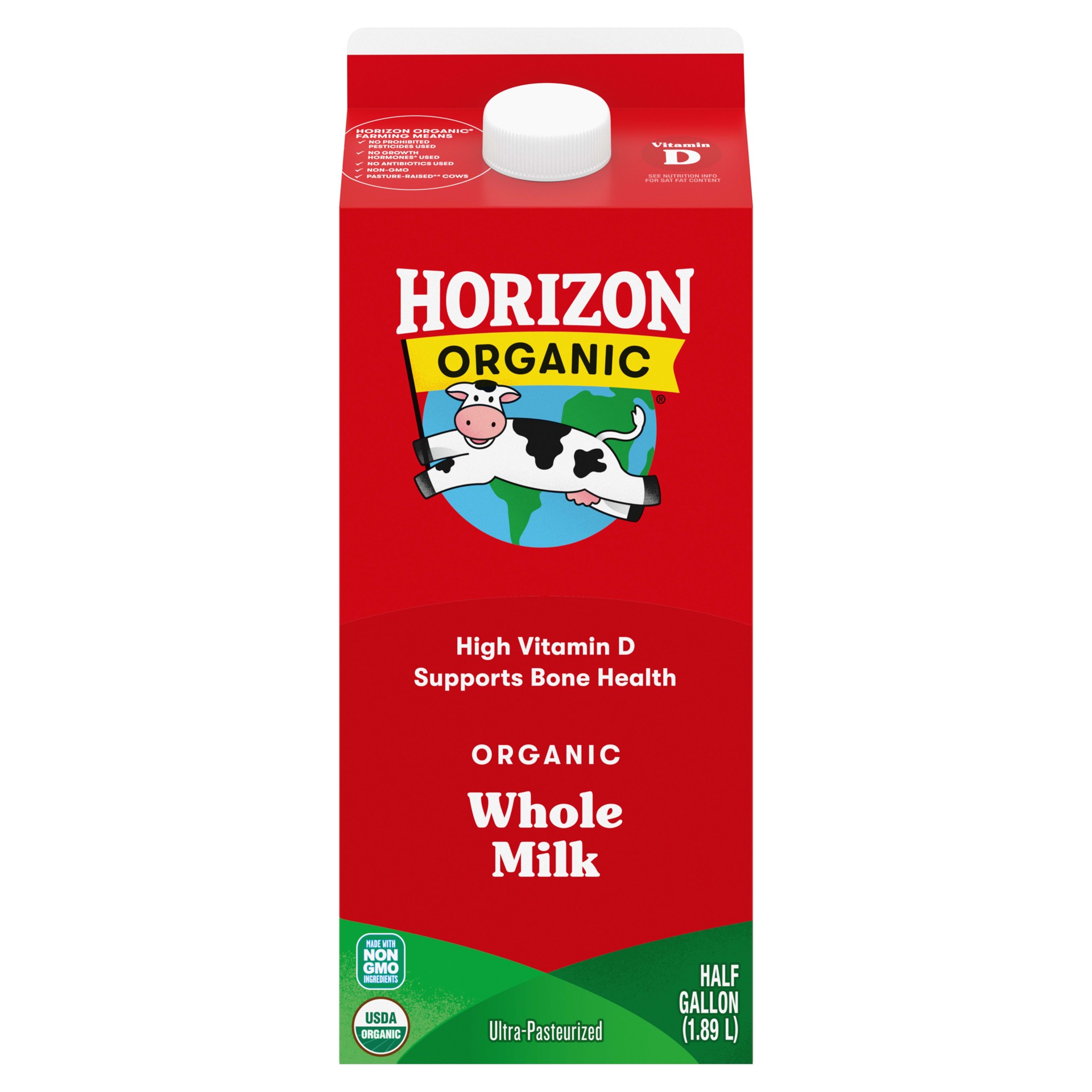 slide 1 of 5, Horizon Organic High Vitamin D Whole Milk, High Vitamin D Milk, 64 FL OZ Half Gallon Carton, 64 fl oz
