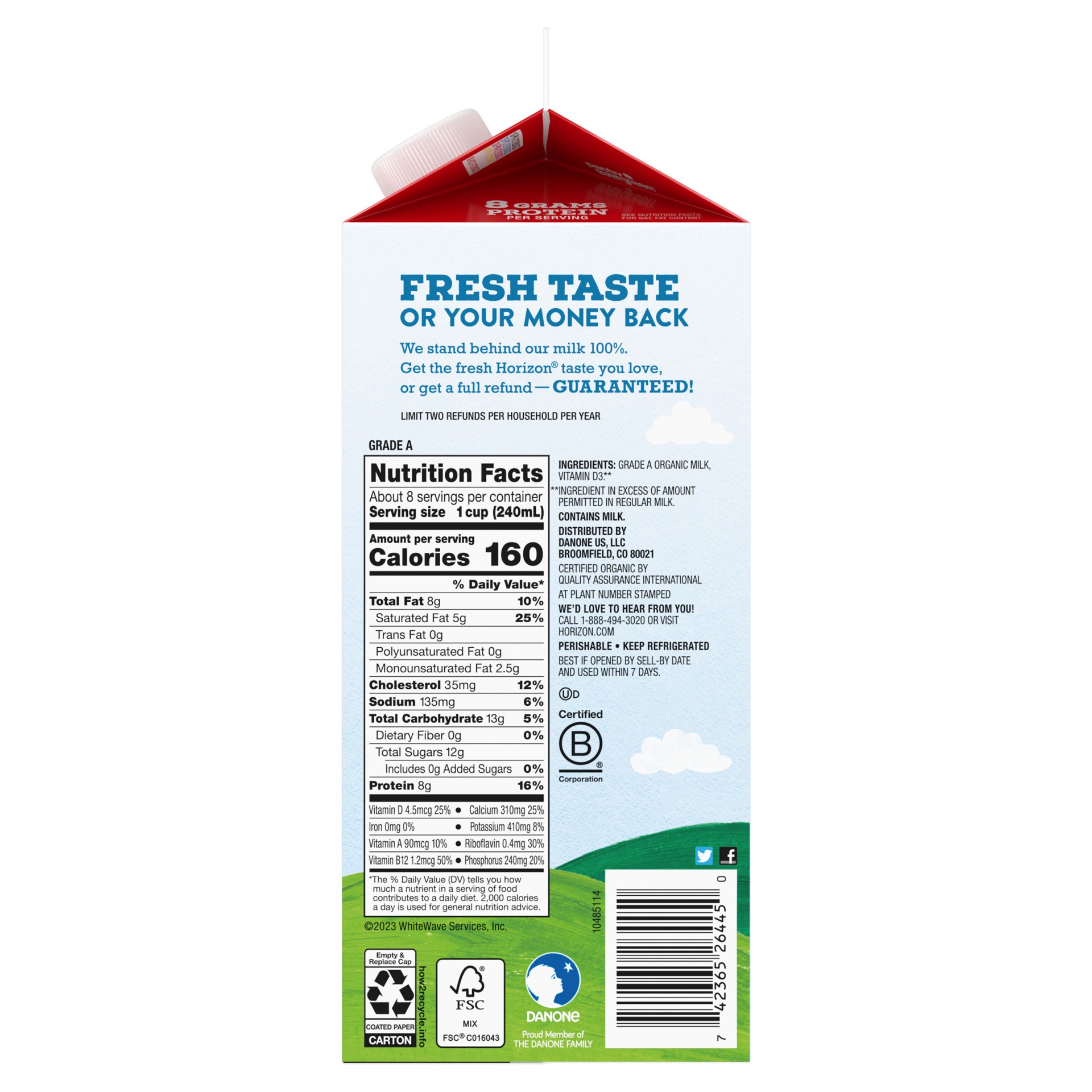 slide 4 of 5, Horizon Organic High Vitamin D Whole Milk, High Vitamin D Milk, 64 FL OZ Half Gallon Carton, 64 fl oz