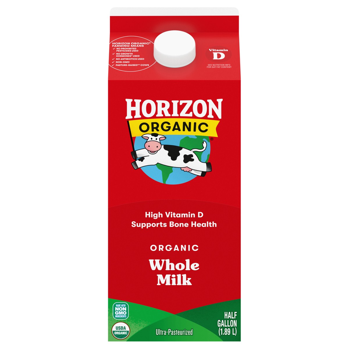 slide 1 of 5, Horizon Organic High Vitamin D Whole Milk, High Vitamin D Milk, 64 FL OZ Half Gallon Carton, 1/2 gal