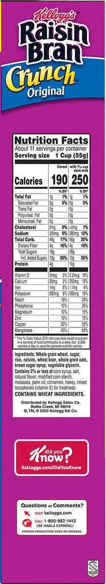 slide 2 of 10, Kellogg's Raisin Bran Crunch Breakfast Cereal, Original, 22.5 oz, 22.5 oz