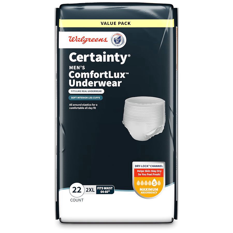 slide 4 of 5, Walgreens Certainty Men's ComfortLux Underwear 2XL, 22 ct