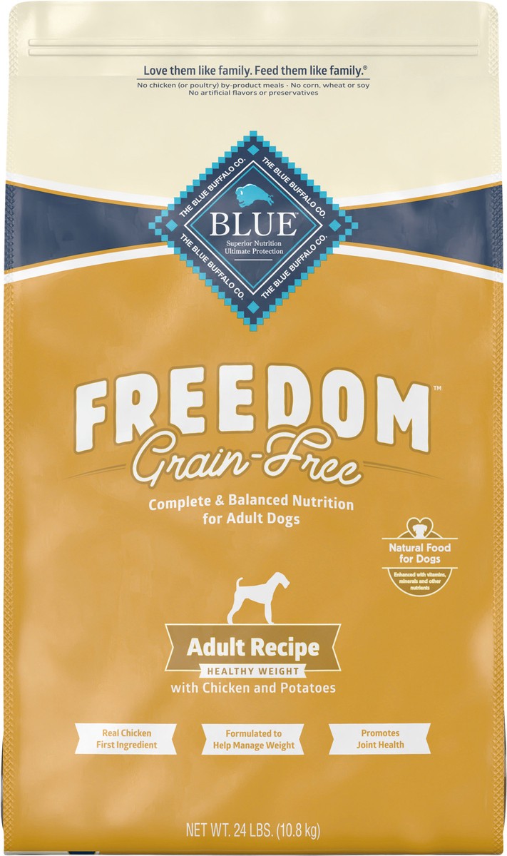 slide 6 of 9, Blue Buffalo Blue Freedom Grain Free Healthy Weight Chicken Recipe Dog Food, 24 lb