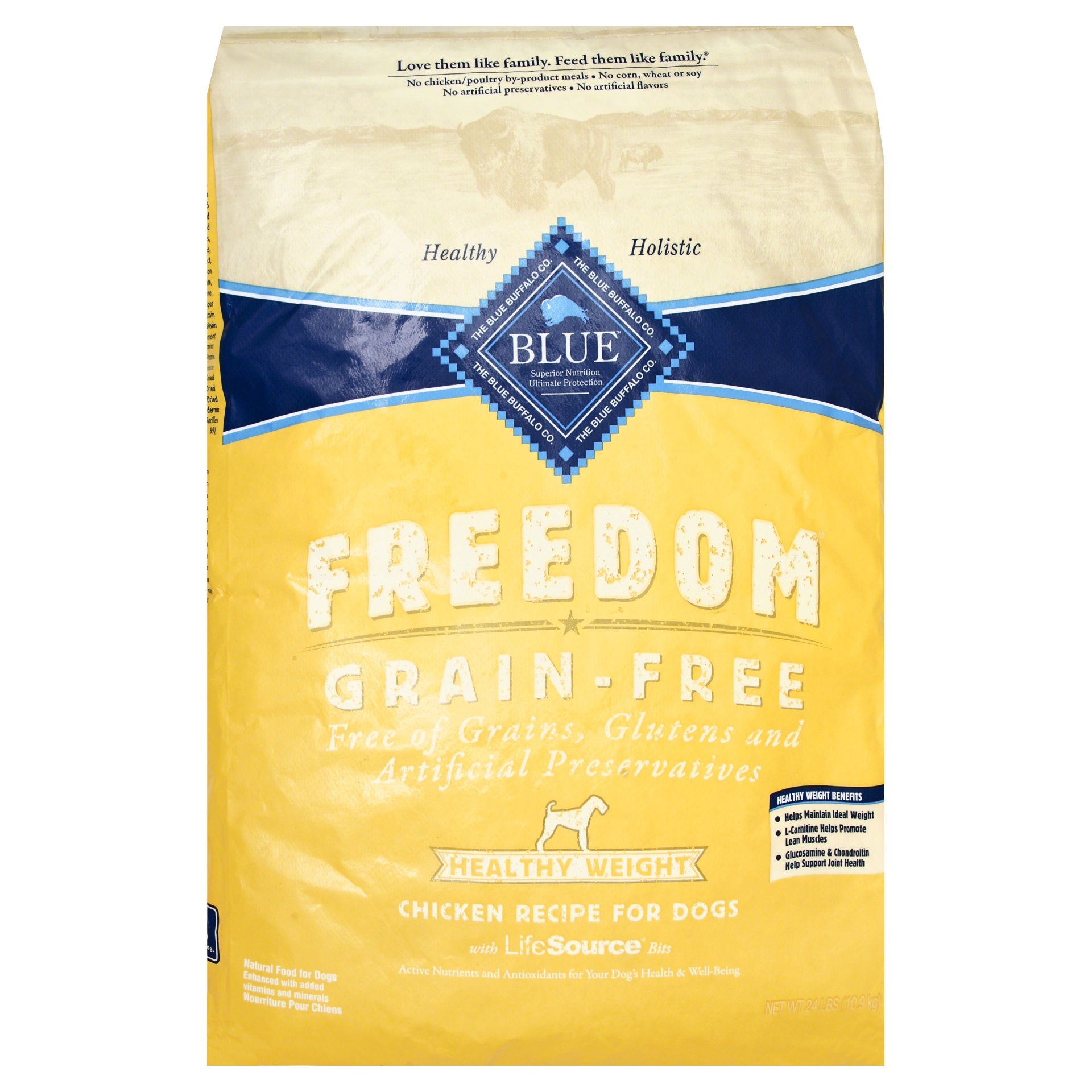 slide 1 of 1, Blue Buffalo Blue Freedom Grain Free Healthy Weight Chicken Recipe Dog Food, 24 lb