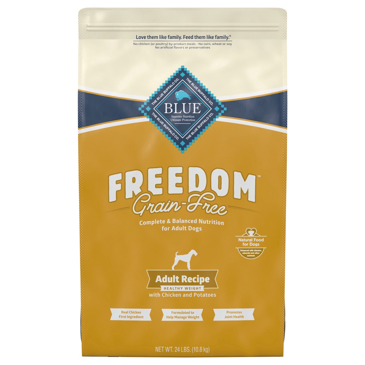 slide 1 of 9, Blue Buffalo Blue Freedom Grain Free Healthy Weight Chicken Recipe Dog Food, 24 lb