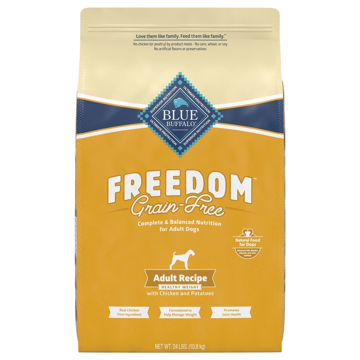 slide 1 of 9, Blue Buffalo Freedom Grain-Free Healthy Weight Dry Dog Food, Complete & Balanced Nutrition for Adult Dogs, Made in the USA With Natural Ingredients, Chicken & Potatoes, 24-lb Bag, 24 lb
