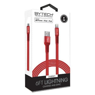 slide 1 of 1, Bytech Flat Fabric MFI Cable, 1 ct