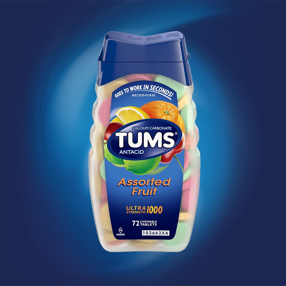 slide 3 of 4, TUMS Ultra Strength Chewable Antacid Tablets for Heartburn Relief, Assorted Fruit - 72 Count, 72 ct