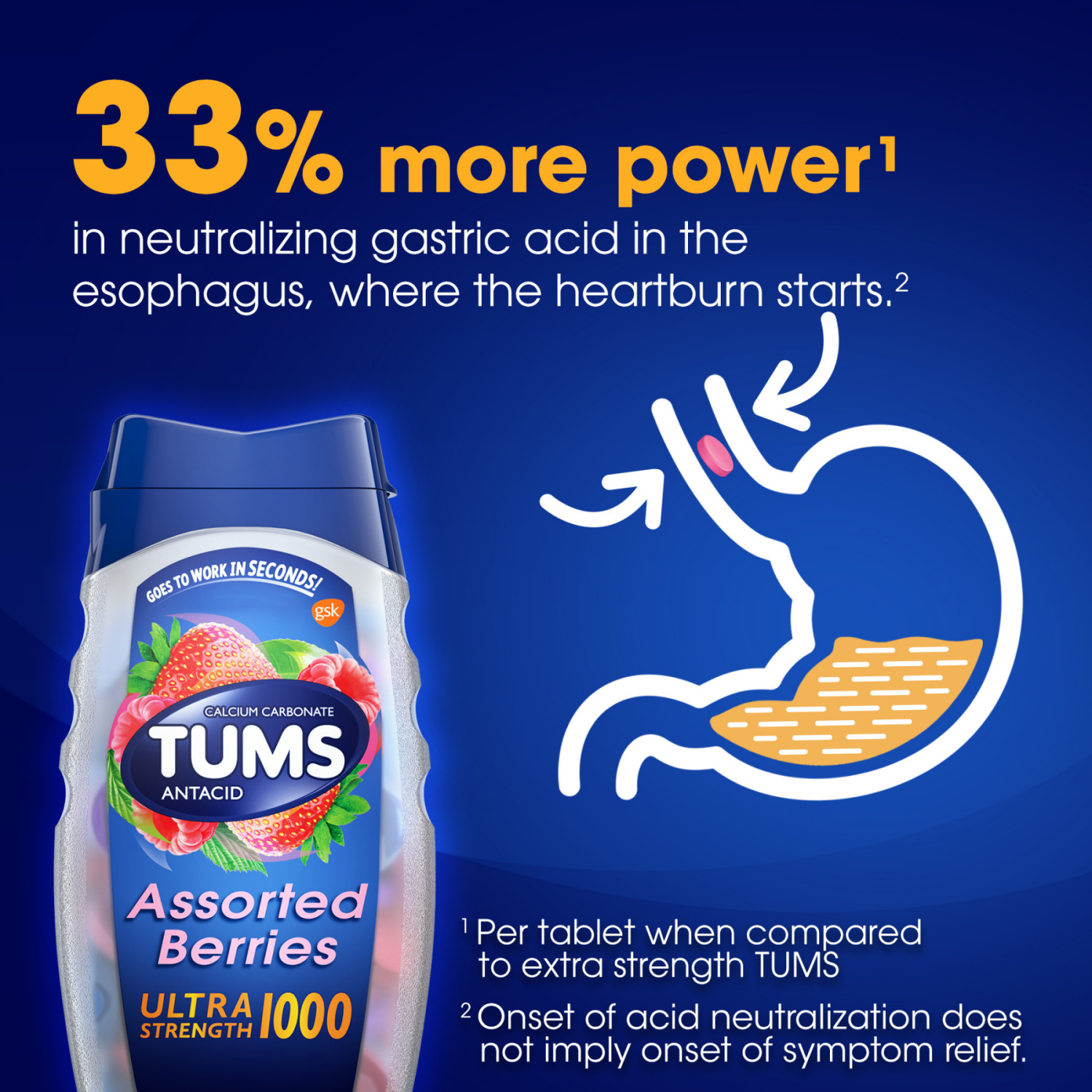 slide 3 of 5, TUMS Ultra Strength Chewable Antacid Tablets for Heartburn Relief, 72 ct