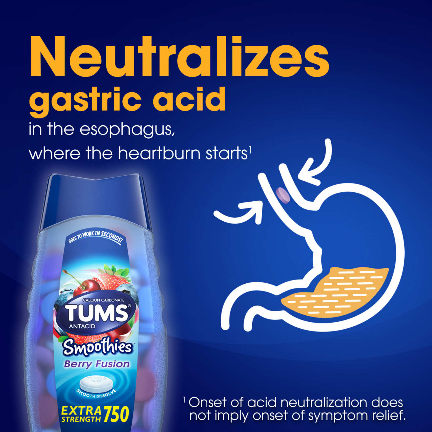 slide 3 of 5, TUMS Smoothies Chewable Antacid Tablets for Extra Strength Heartburn Relief, 140 ct