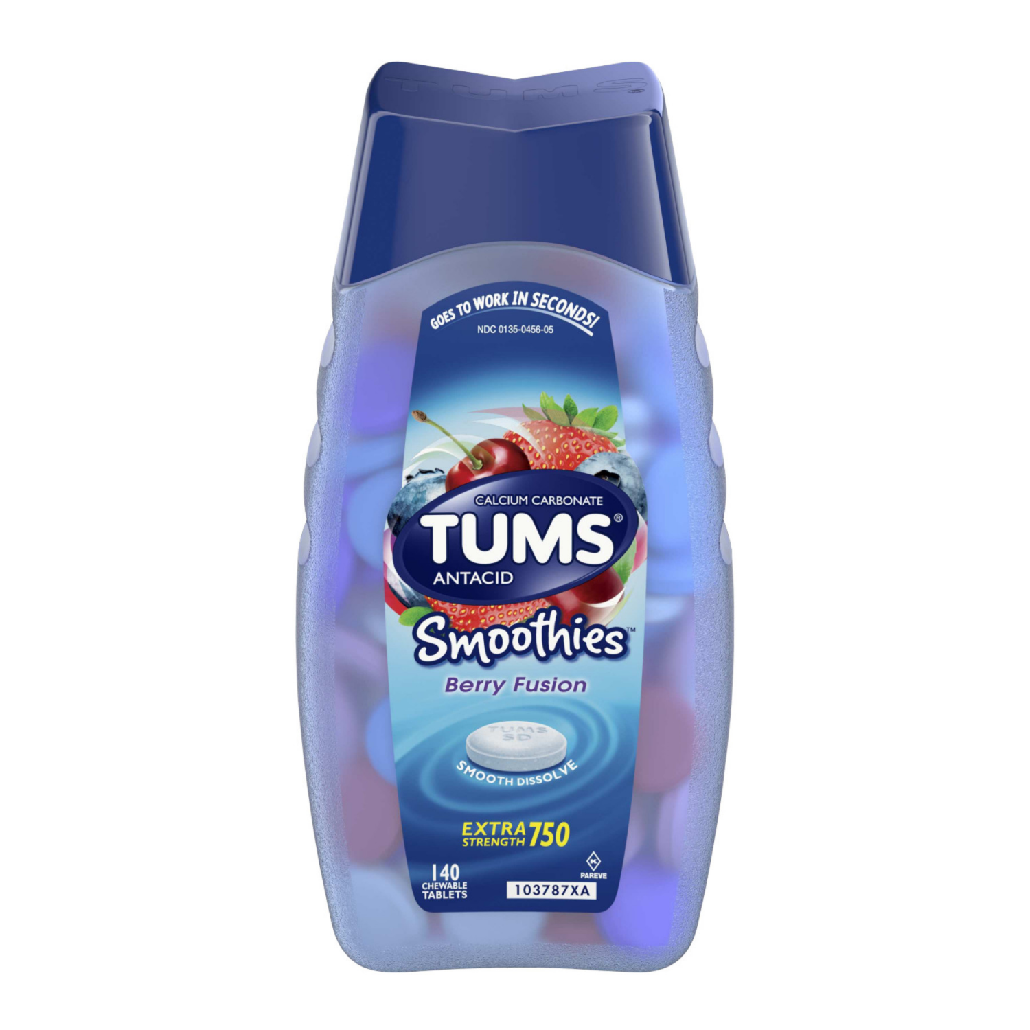 slide 1 of 5, TUMS Smoothies Chewable Antacid Tablets for Extra Strength Heartburn Relief, 140 ct