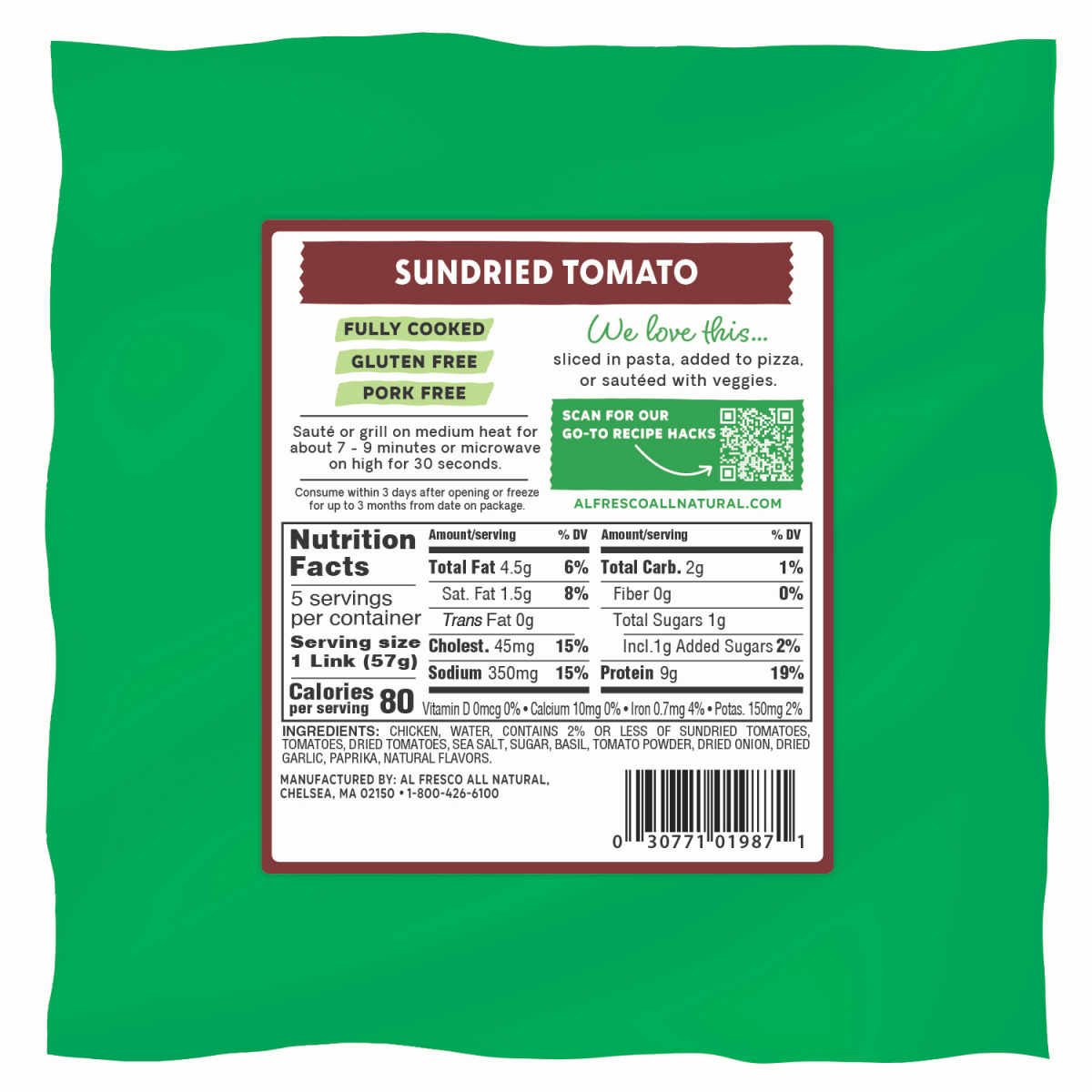 slide 3 of 3, Al Fresco Sundried Tomato & Basil Chicken Sausage Skinless, 10 oz, 10 oz