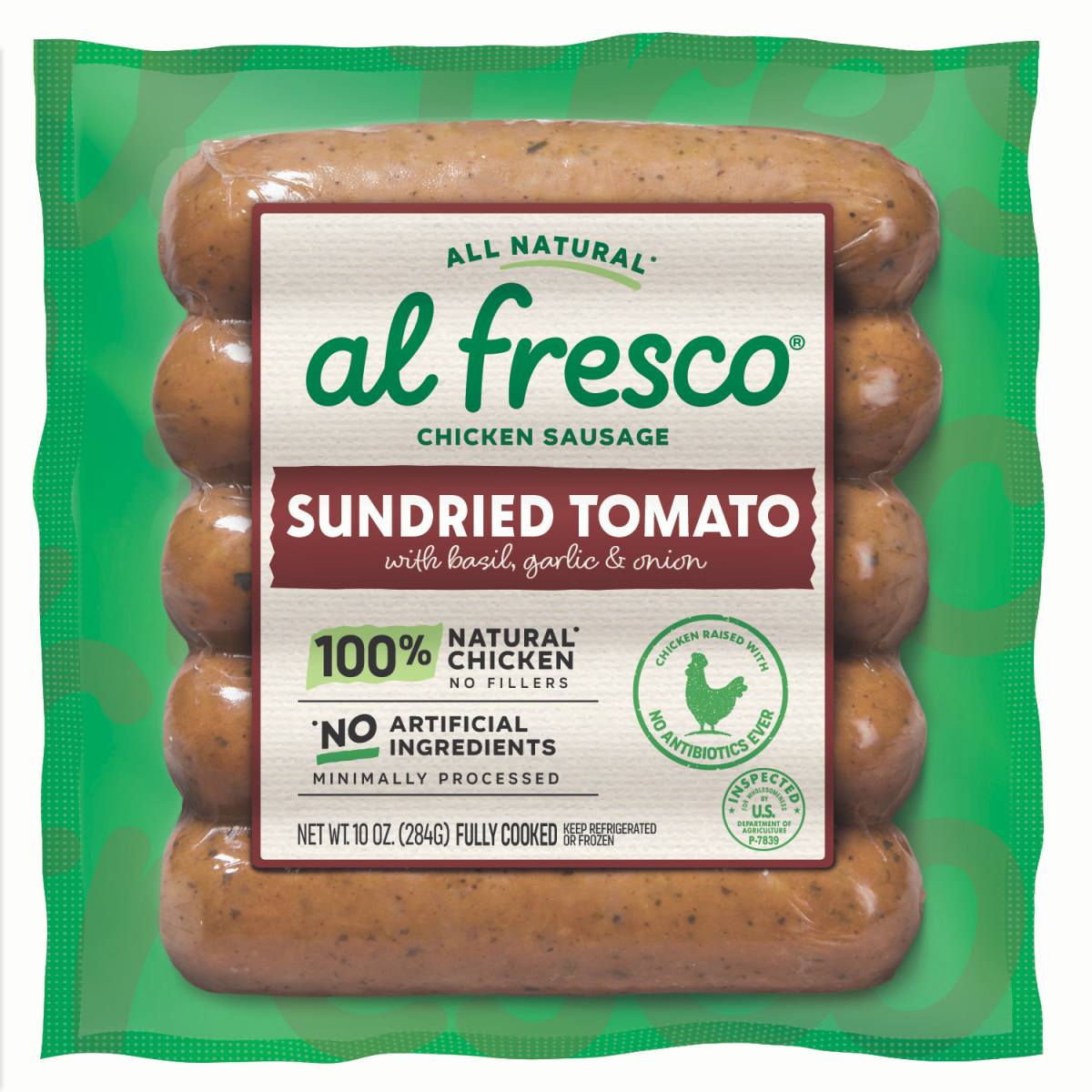 slide 1 of 3, Al Fresco Sundried Tomato & Basil Chicken Sausage Skinless, 10 oz, 10 oz