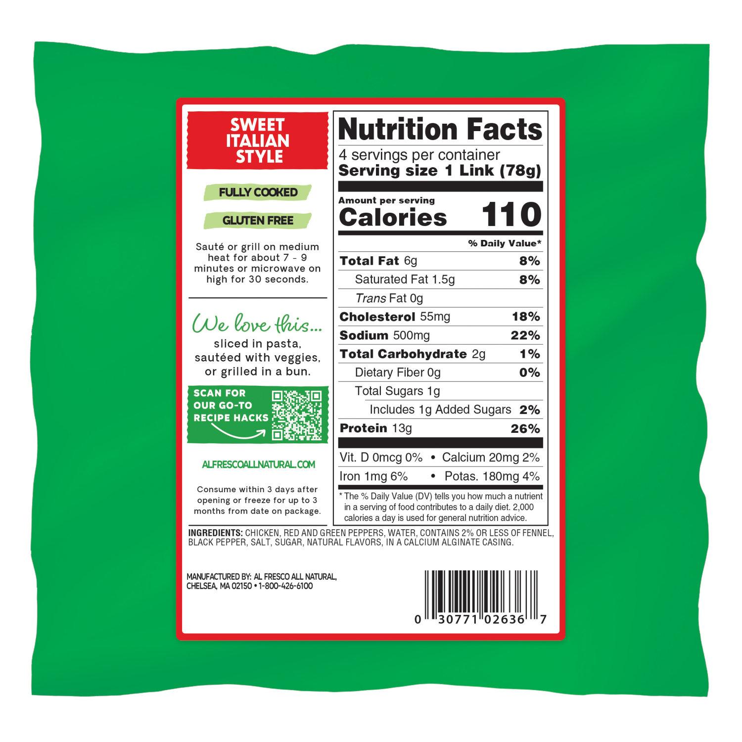 slide 2 of 7, Al Fresco Sweet Italian Style Chicken Sausage, 11 oz, 11 oz