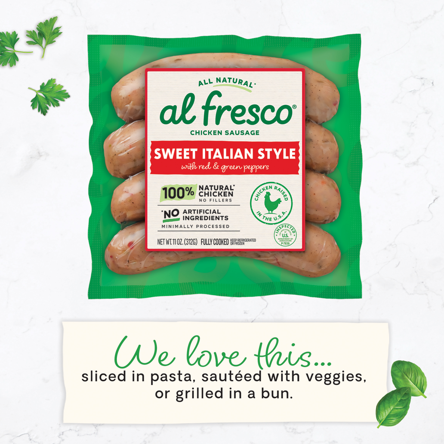 slide 5 of 7, Al Fresco Sweet Italian Style Chicken Sausage, 11 oz, 11 oz