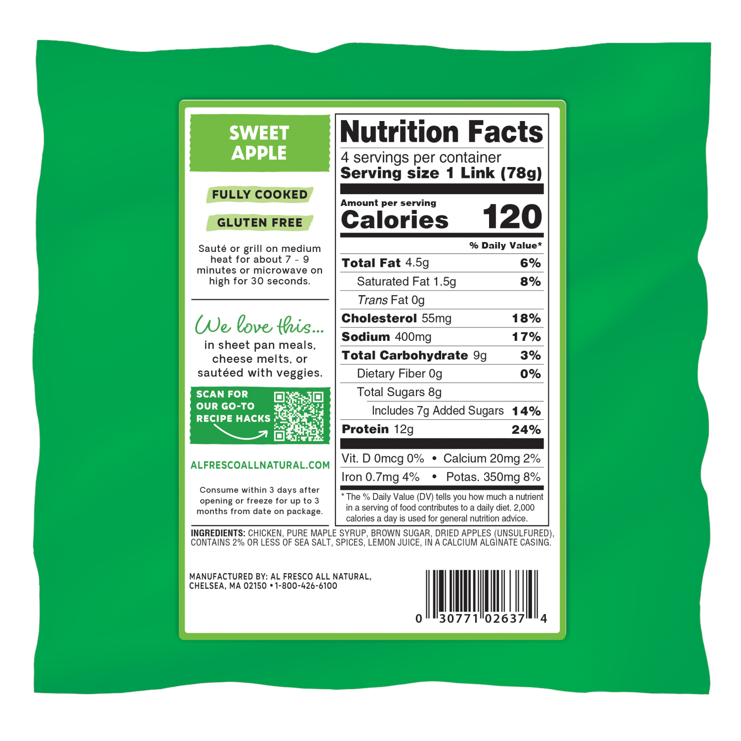 slide 2 of 7, Al Fresco Sweet Apple Chicken Sausage, 11 oz, 11 oz