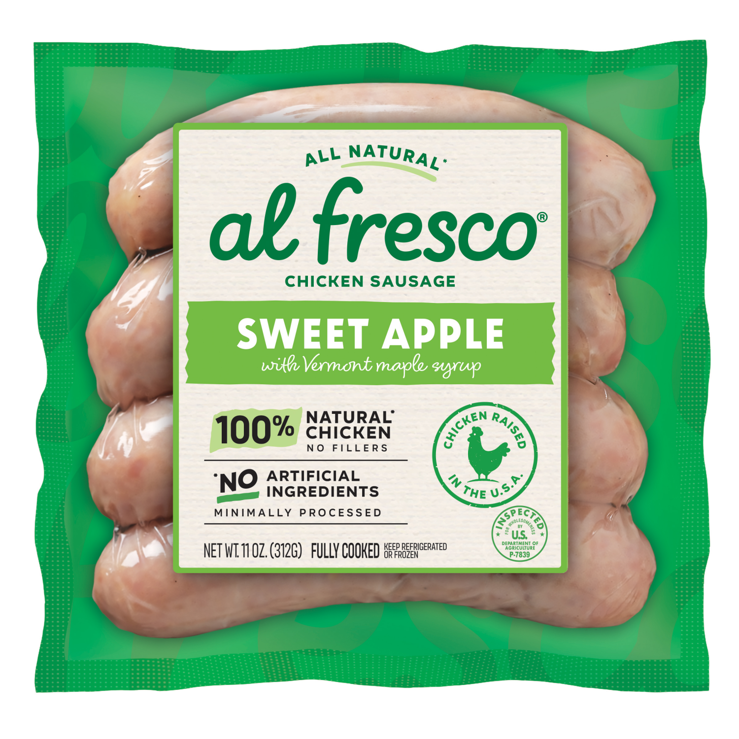 slide 1 of 7, Al Fresco Sweet Apple Chicken Sausage, 11 oz, 11 oz