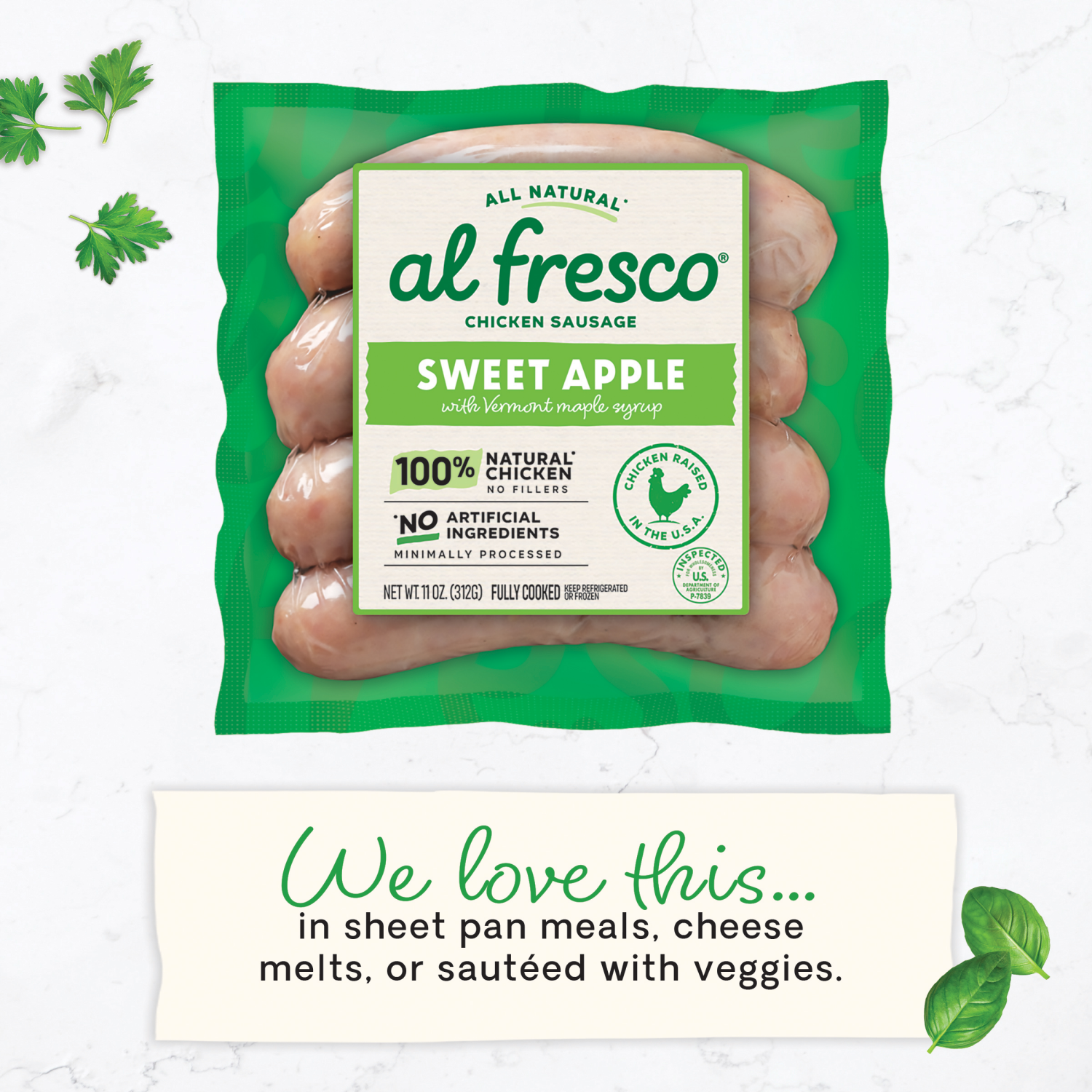 slide 5 of 7, Al Fresco Sweet Apple Chicken Sausage, 11 oz, 11 oz