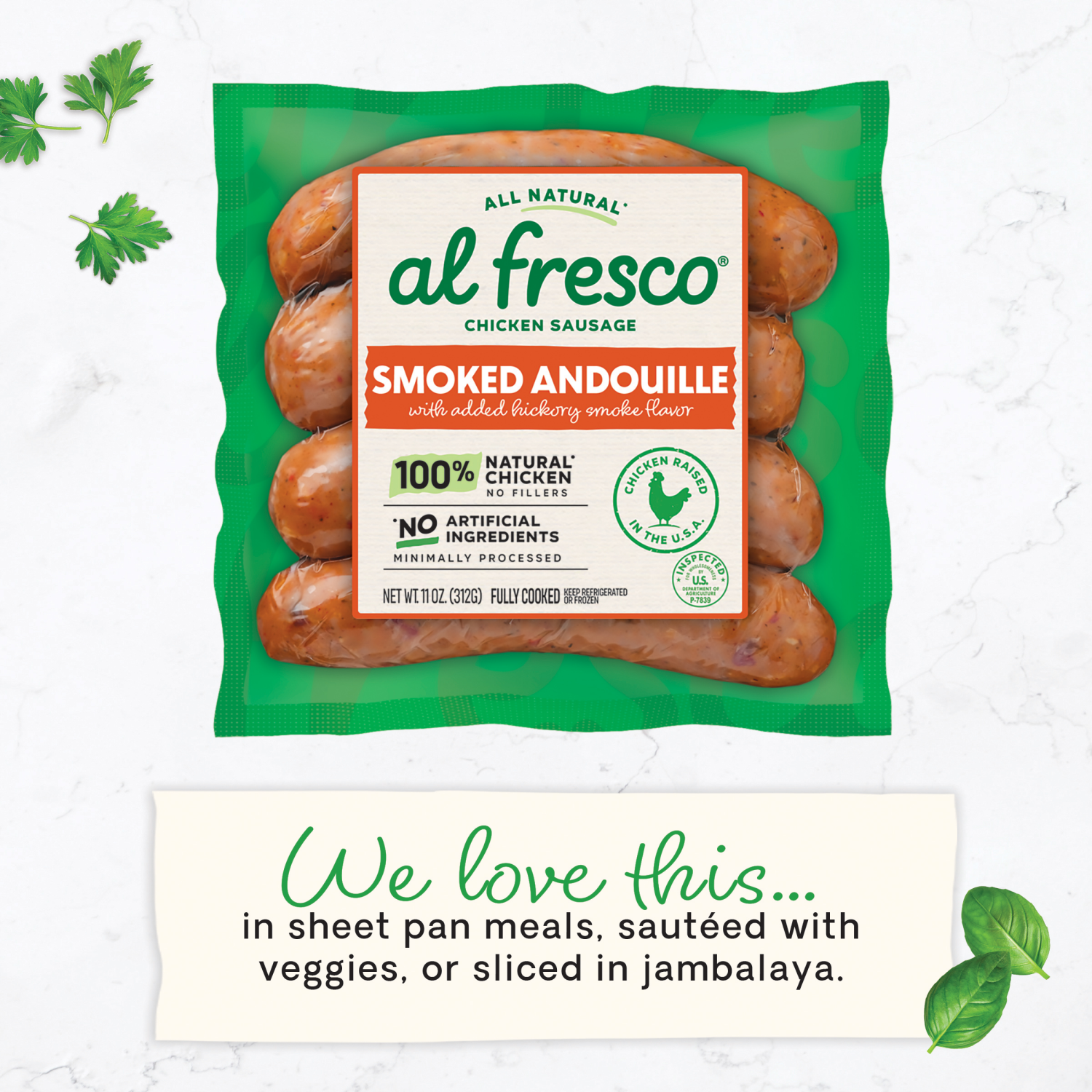 slide 5 of 7, Al Fresco Smoked Andouille Chicken Sausage, 11 oz, 11 oz