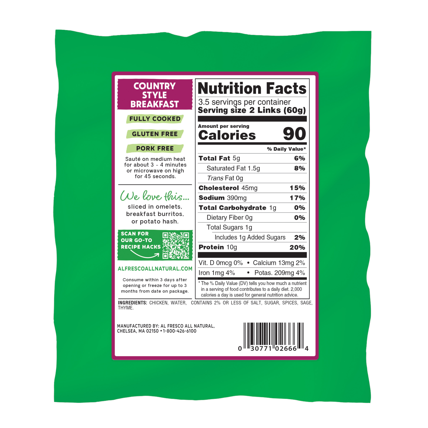 slide 2 of 7, Al Fresco Country Style Chicken Breakfast Sausage Links, 7.5 oz, 7.5 oz