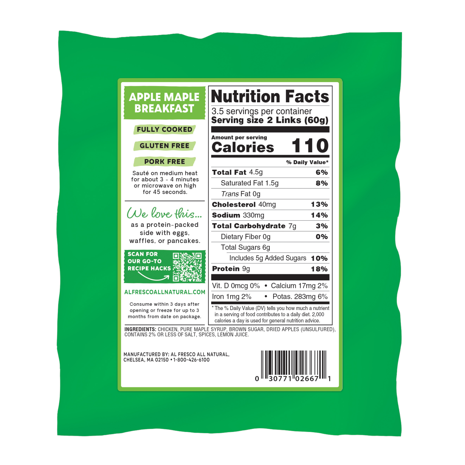 slide 2 of 7, Al Fresco All Natural Apple Maple Chicken Breakfast Sausage, 7.5 oz, 7.5 oz