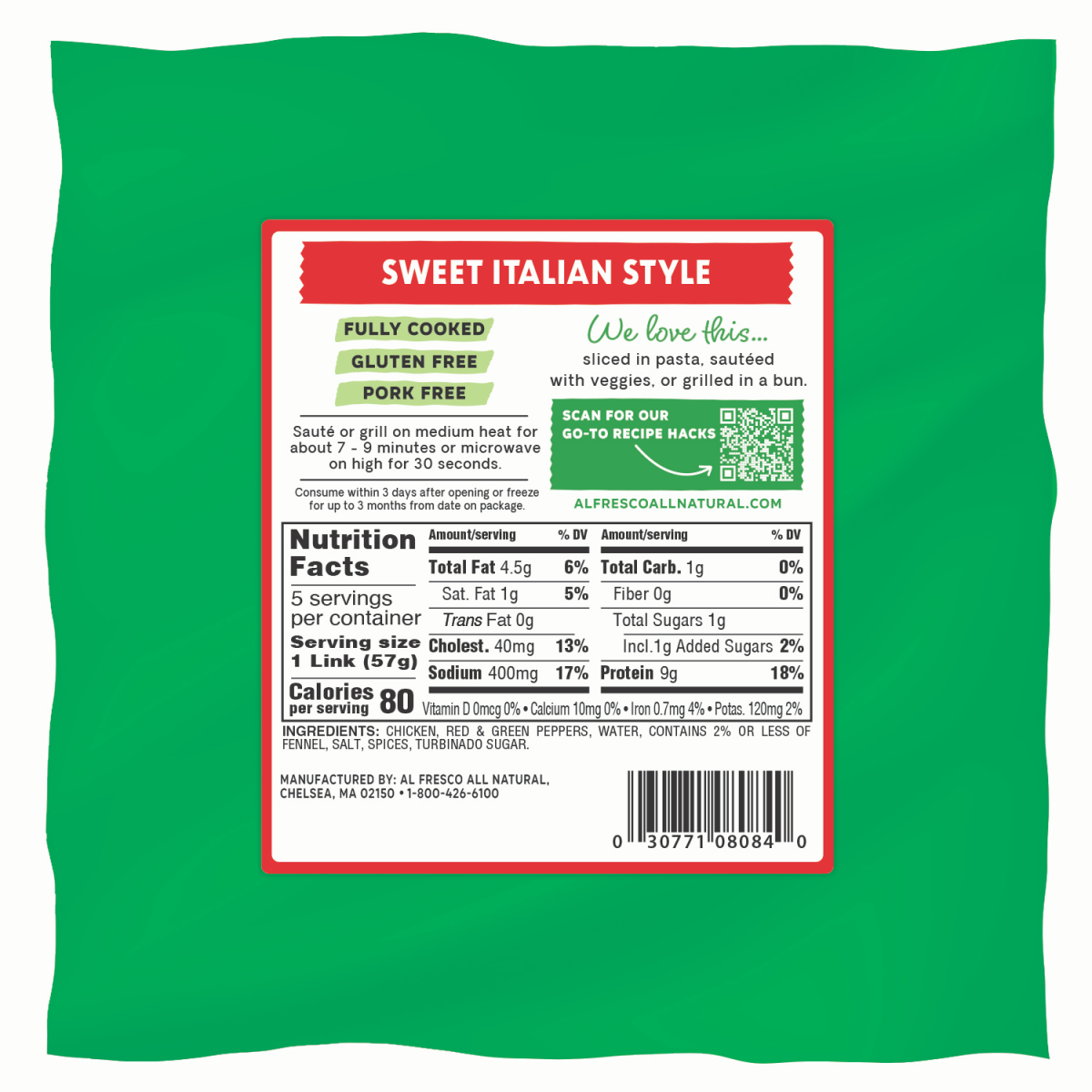 slide 2 of 3, Al Fresco Fully Cooked Sweet Italian Chicken Sausage Skinless 10z, 10 oz