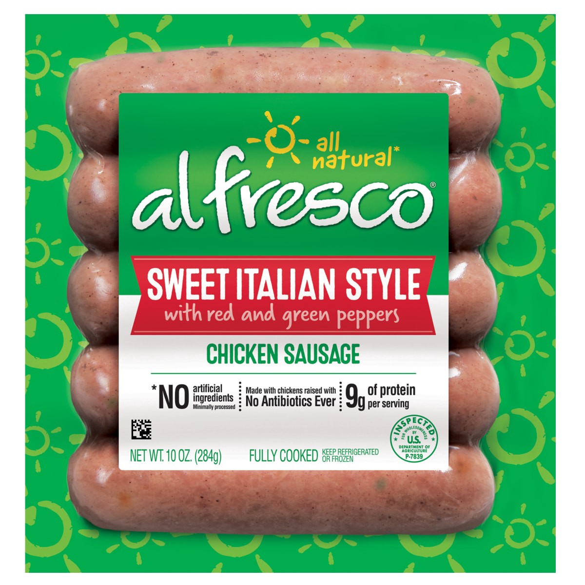 slide 1 of 9, Al Fresco Fully Cooked Sweet Italian Chicken Sausage Skinless 10z, 10 oz