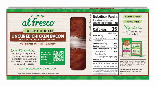 slide 8 of 9, al fresco Fully Cooked Uncured Chicken Bacon, 14 ct, 3 oz, 14 ct, 3 oz