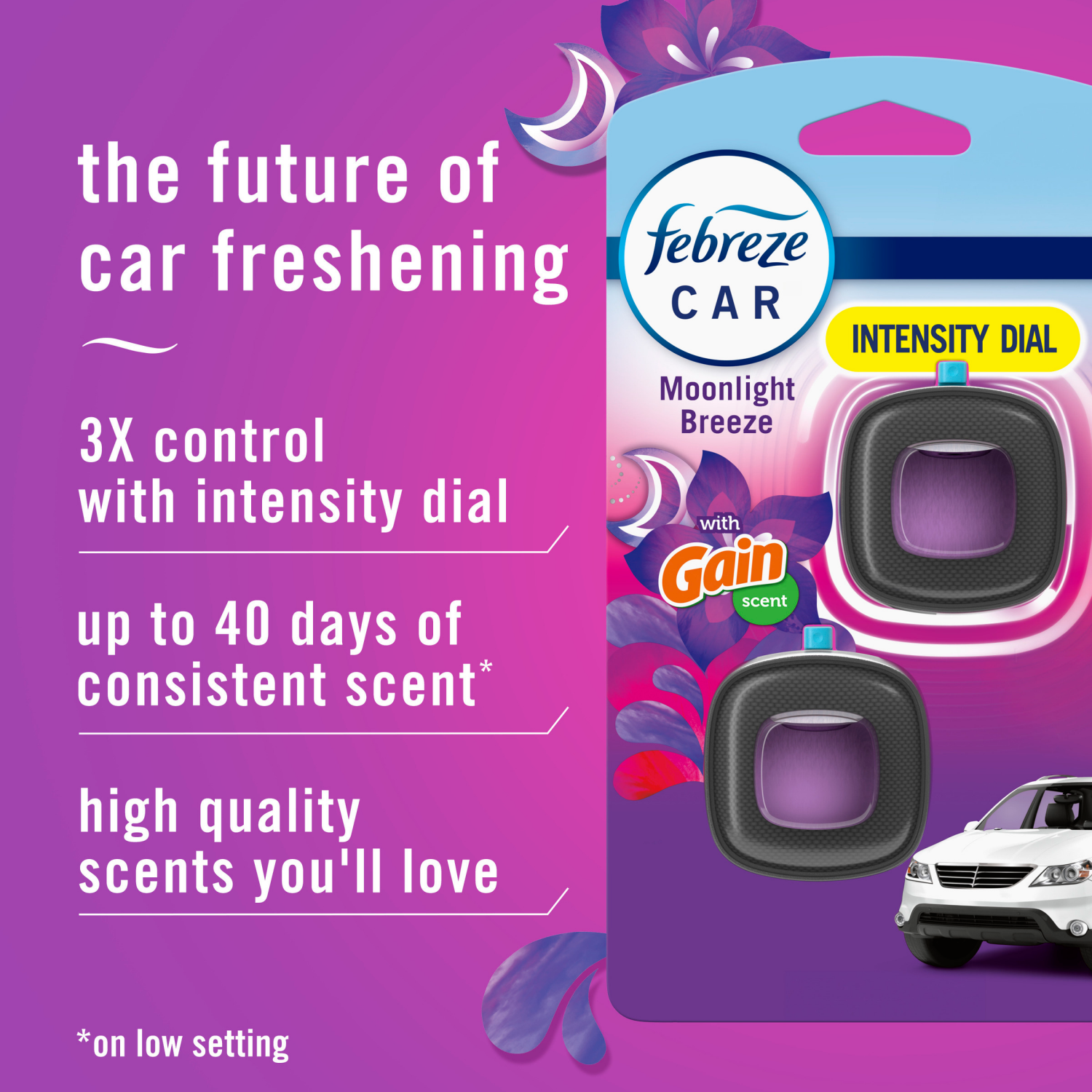slide 2 of 5, Febreze Car Air Freshener, Odor-Fighting Automotive Vent Clip, Gain Moonlight Breeze Scent, 2 Count, 2 ct; 0.06 oz