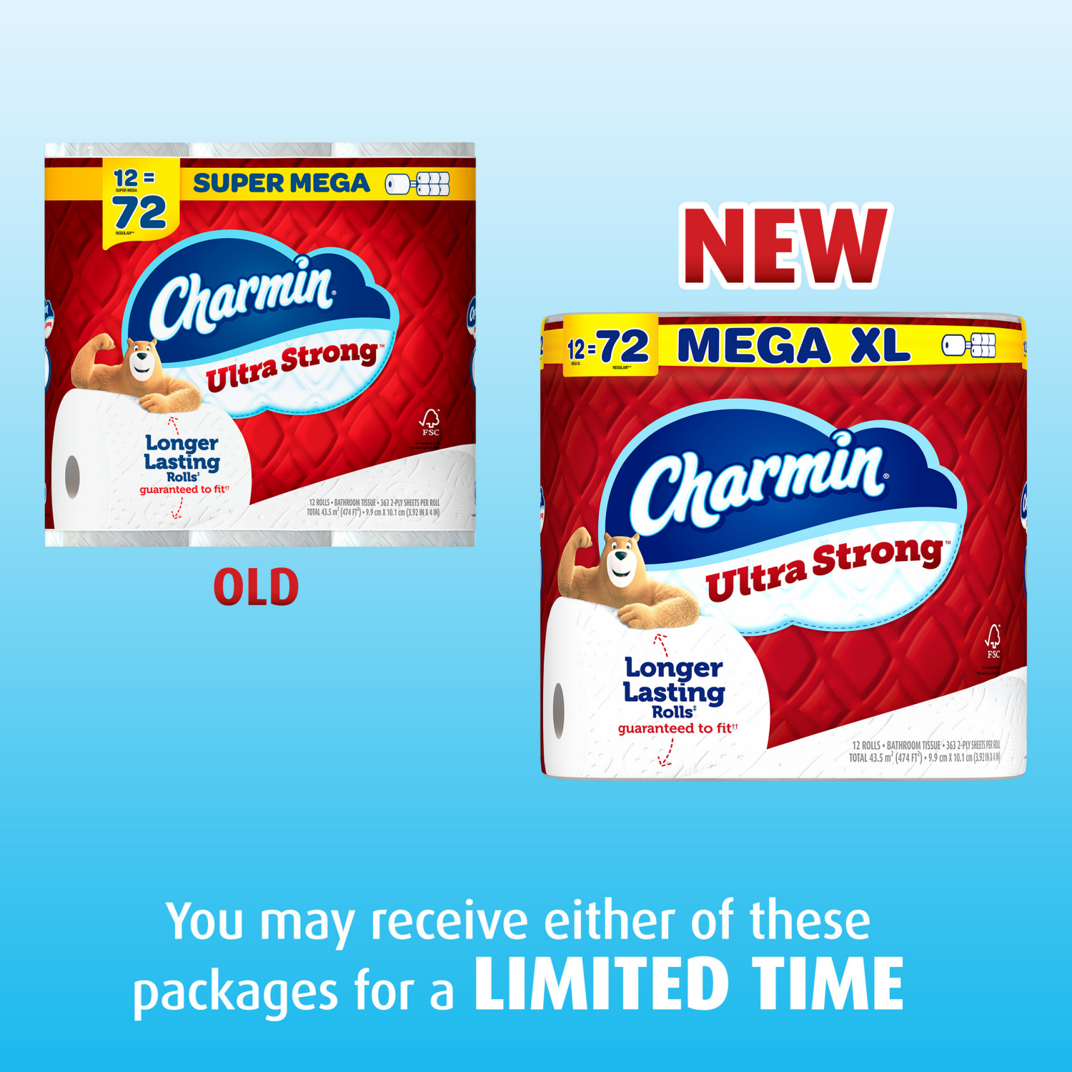 slide 6 of 8, Charmin Ultra Strong Toilet Paper 6 Mega XL Rolls, 363 Sheets Per Roll, 6 ct