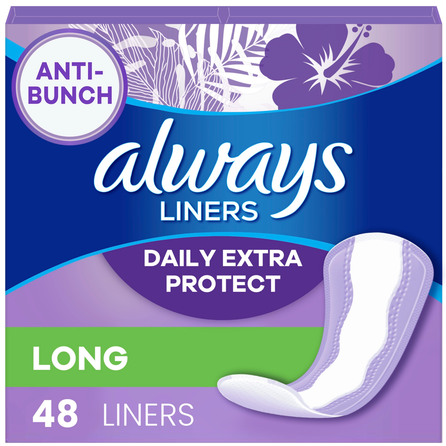 slide 1 of 5, Always Daily Extra Protect Liners, Long Length, Unscented Panty Liners, 48 Count, 48 ct