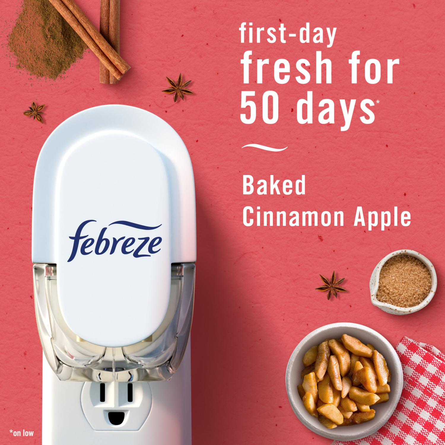 slide 7 of 8, Febreze Odor-Fighting Fade Defy PLUG Air Freshener Baked Cinnamon Apples, .87 fl. oz. Oil Refill, 2 Count, 2 ct