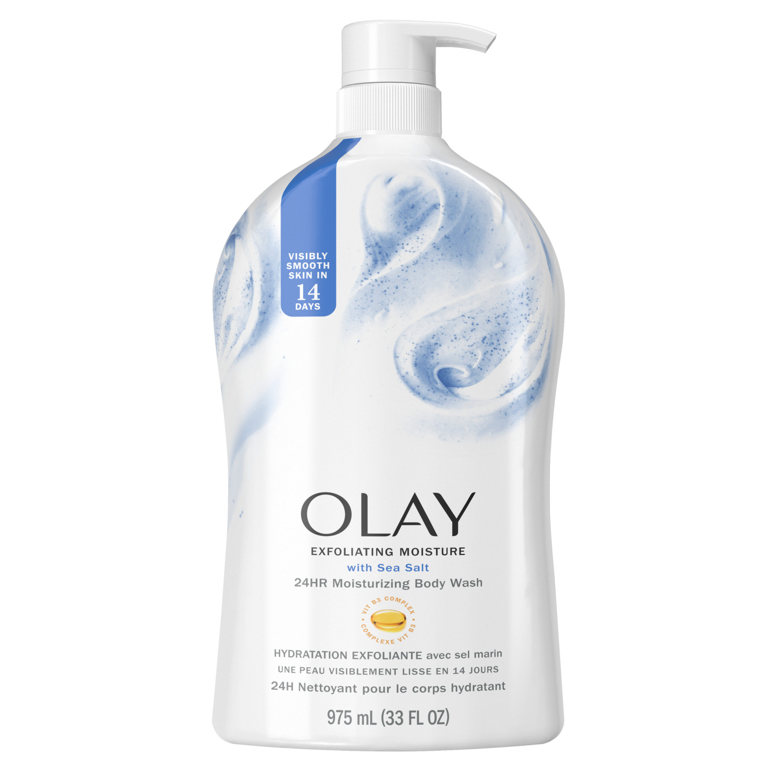 slide 6 of 8, Olay Exfoliating Moisture 24HR Moisturizing with Sea Salt Body Wash 33 fl oz, 33 fl oz